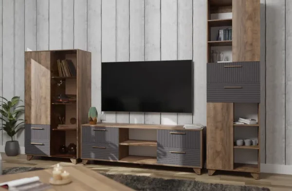 Тумба под ТВ с нишей Копенгаген дуб самдал/серый графит