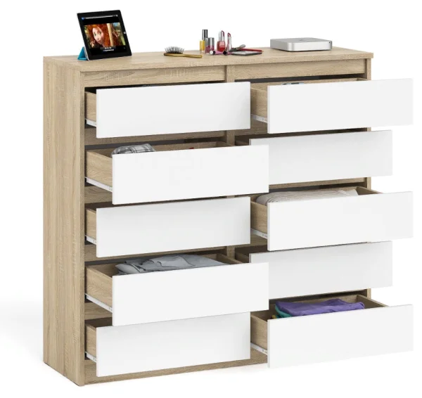Комод десять выдвижных ящиков МК 1200.10 дуб сонома/белый