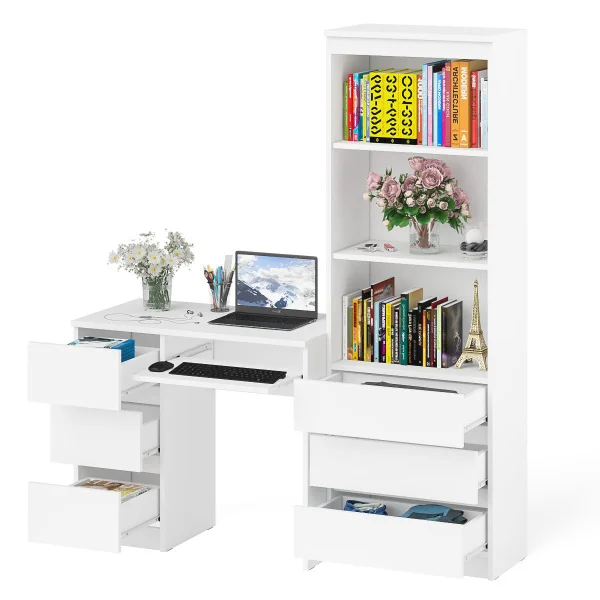Комплект Мори Стол компьютерный МС-6 левый + Стеллаж МСТ 600.3 белый