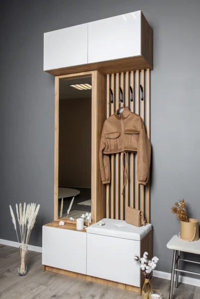 Прихожая Бостон дуб крафт золотой/белый глянец