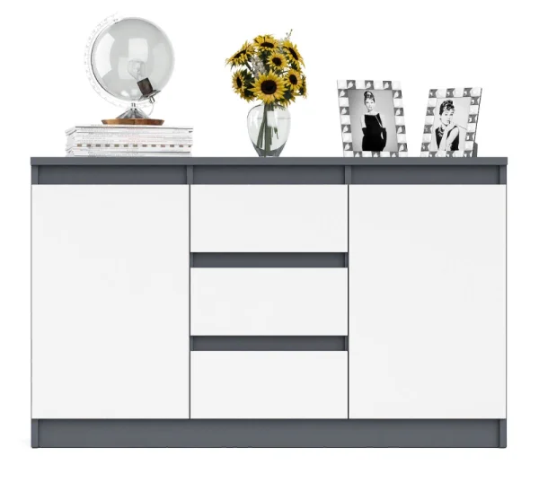 Комод-тумба три ящика и две дверки МК 1200.3 графит/белый