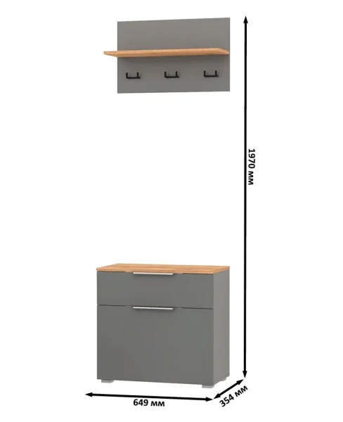 Октава 16.127 Тумба для обуви + 15.14.01 Вешалка серый графит/дуб крафт золотой