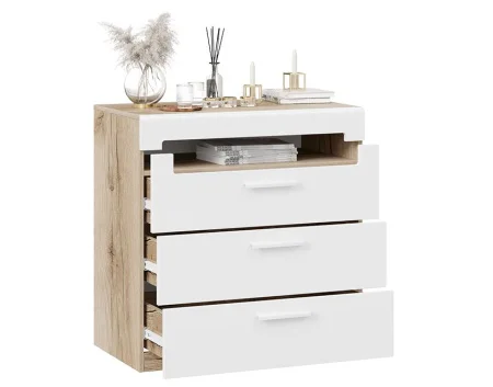 Комод с 3-мя ящиками Фьюжн дуб делано/белый глянец