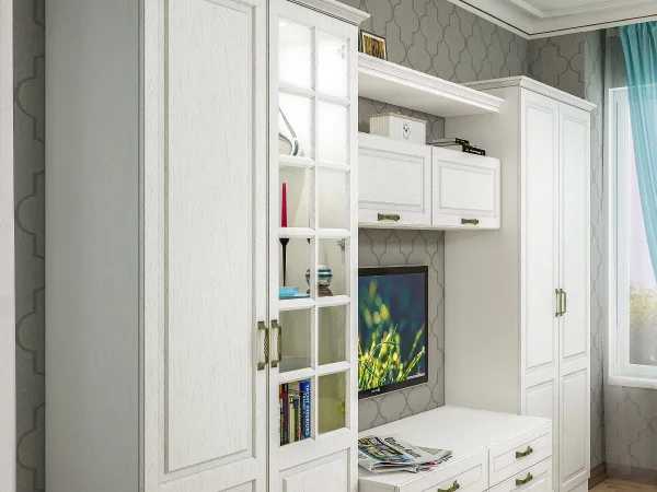 Шкаф-витрина Ливерпуль ясень ваниль/белый