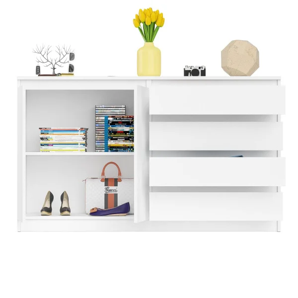 Комод широкий четыре ящика и две дверки МК 1600.1 белый