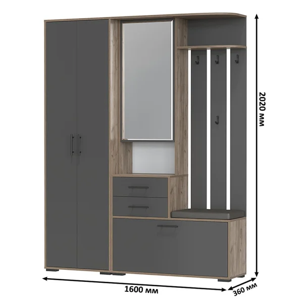 Модульная прихожая Домино дуб крафт табачный/графит