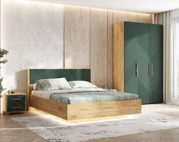 Тумба прикроватная Ирис браш мени грин/дуб крафт (2 шт)