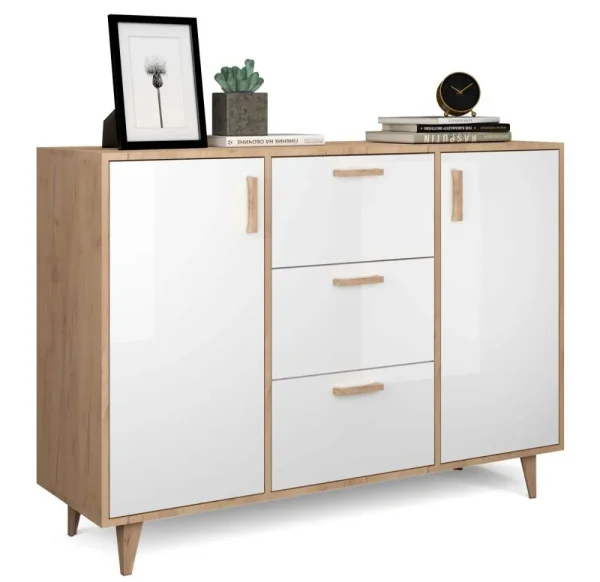 Комод Эго К-2 (НГ) дуб крафт золотой/белый глянец