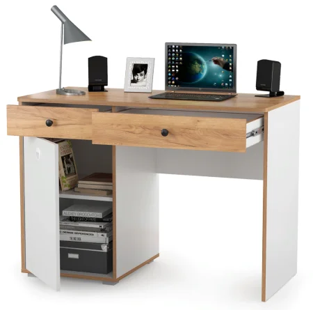 Стол письменный Вуди 12.42 белый премиум/дуб крафт золотой