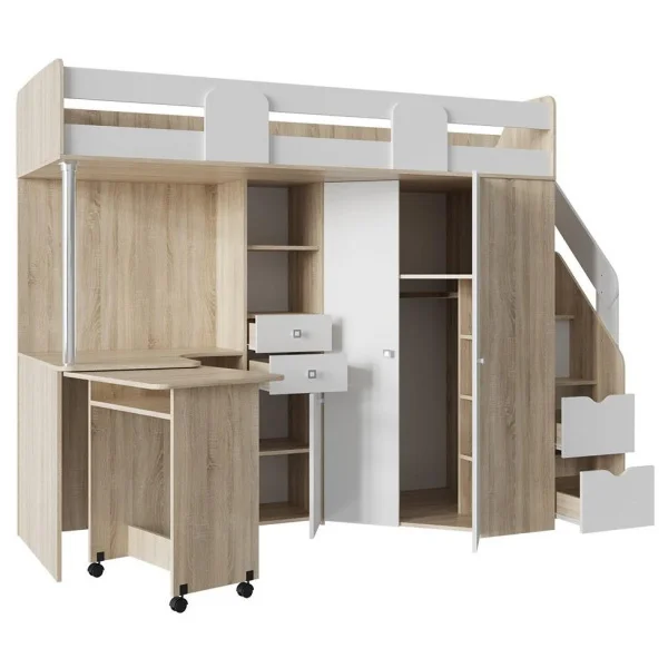 Кровать чердак Мийа дуб сонома/белый