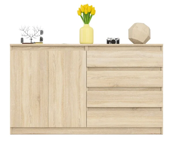 Комод широкий четыре ящика и две дверки МК 1600.1 дуб сонома