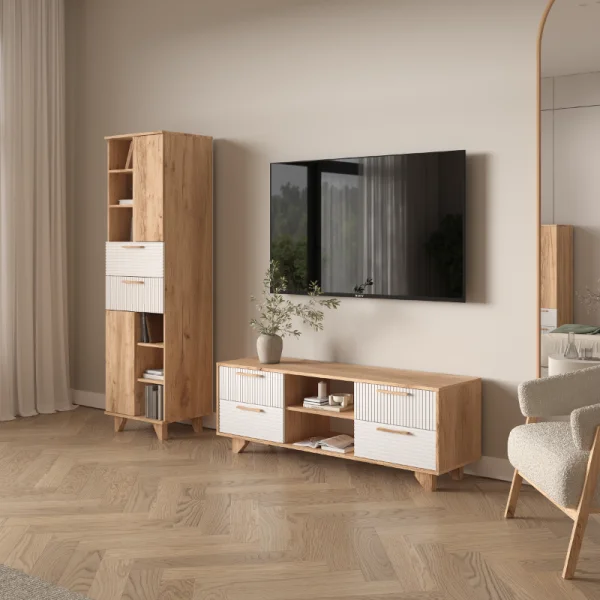 Тумба ТВ Ньерд 1500.4 дуб вотан/белый софт