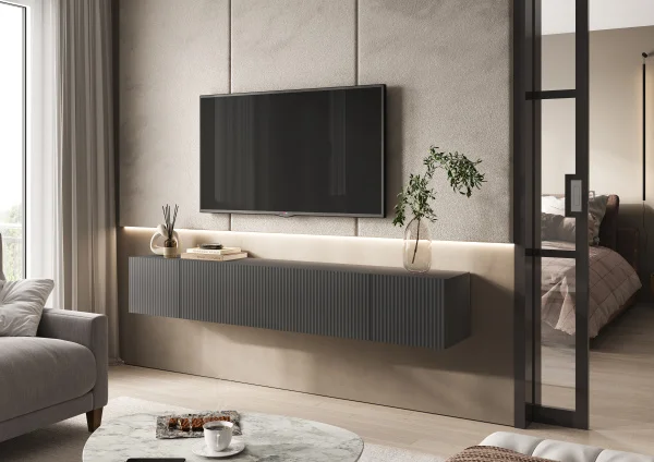 Подвесная тумба ТВ Оскар графит/графит софт Подвесная тумба ТВ Оскар графит/графит софт