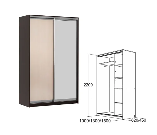 Шкаф-купе Мираж 10.1 с зеркалом венге/дуб млечный