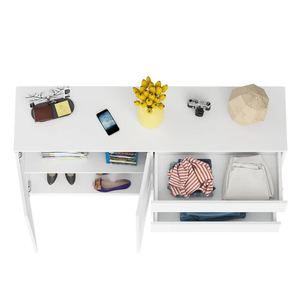 Комод широкий четыре ящика и две дверки МК 1600.1 белый