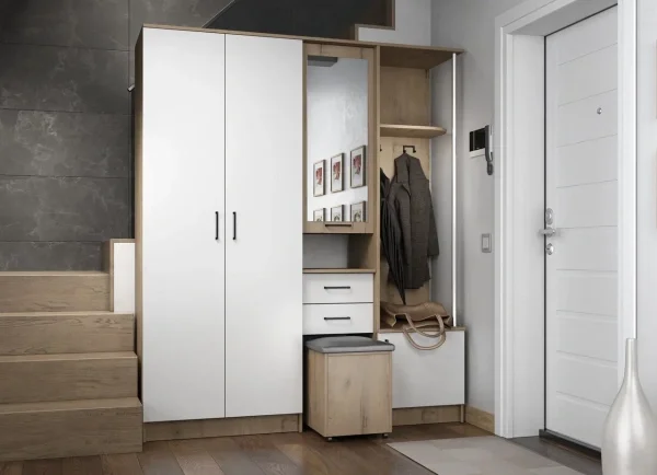 Прихожая Дуся 1.7 дуб бунратти/белый бриллиант