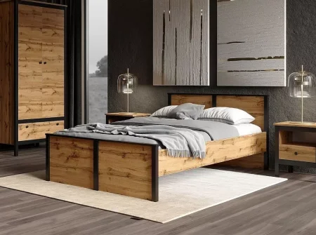 Кровать Лофт LOZ120 дуб вотан/черный