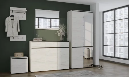 Шкаф Гретта 2С2ЗР дуб крафт белый/антрацит