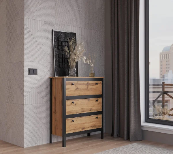 Комод Лофт KOM3S/90 дуб вотан/черный