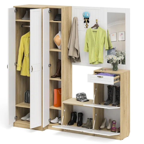 Модульная прихожая П-6 дуб сонома/белое дерево фрезеровка прованс