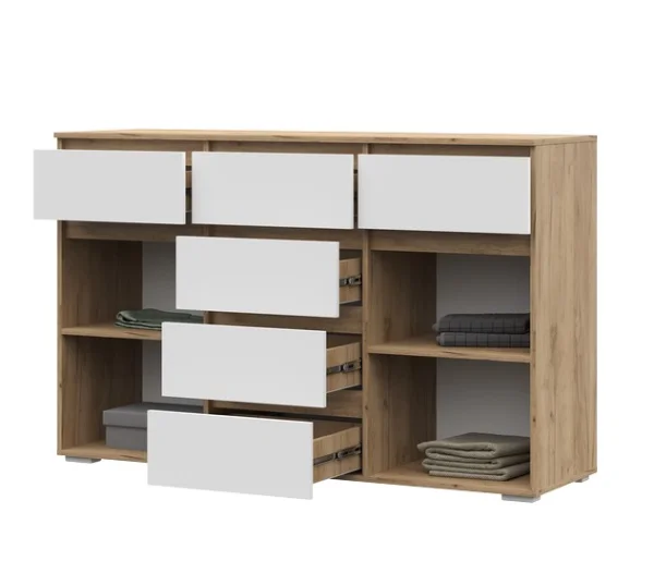 Комод 6 ящиков Хелен КМ-05 дуб крафт золотой/белый