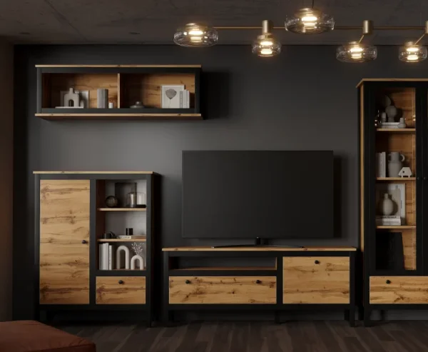 Шкаф Лофт навесной SFW/130 дуб вотан/черный