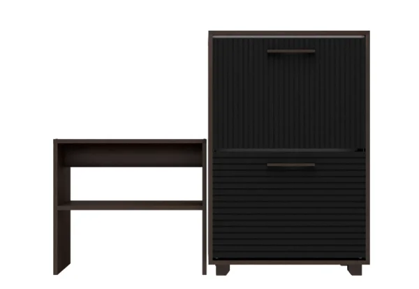 Обувница Копенгаген 2 ящика + Скамья Копенгаген венге/черный матовый