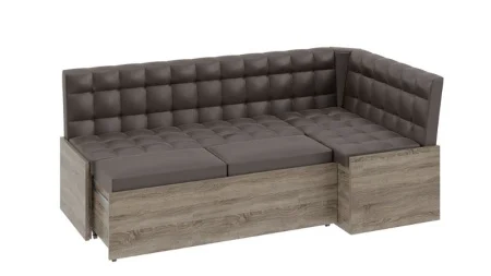 Скамья угловая Форест со спальным местом дуб сонома трюфель, кожзам коричневый
