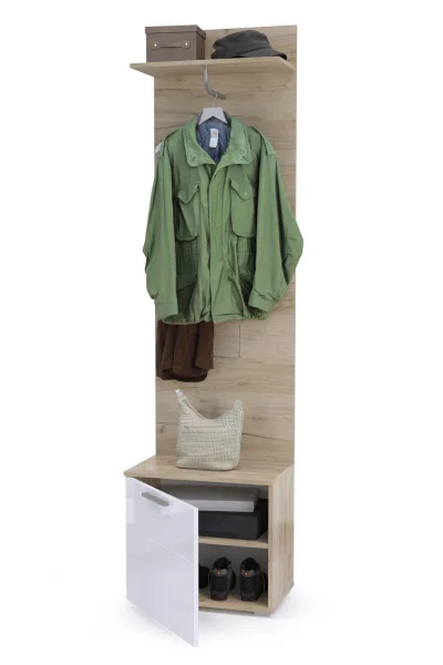 Тумба с вешалкой Лайн дуб крафт серый/белый глянец