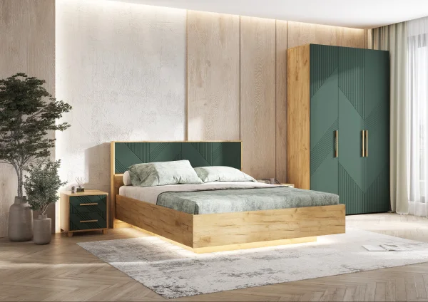 Кровать парящая Ирис 1,6 браш мени грин/дуб крафт