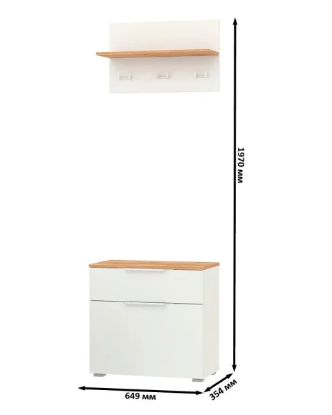 Комплект Октава 16.127 Тумба для обуви + 15.14.01 Вешалка белый шагрень/дуб крафт золотой