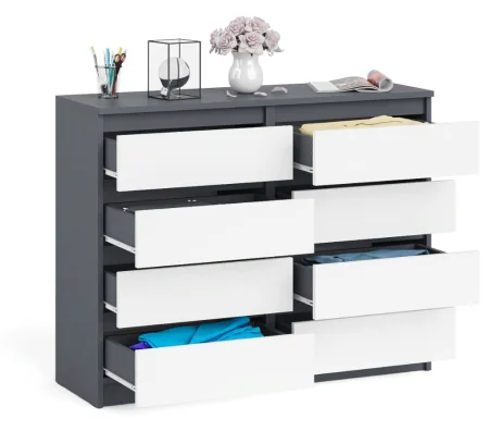 Комод восемь выдвижных ящиков МК 1200.8 графит/белый