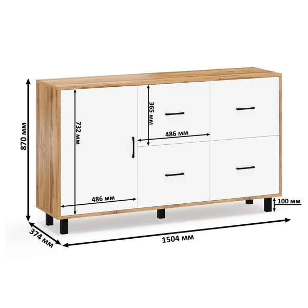 Комод 125-1504 дуб вотан/белый