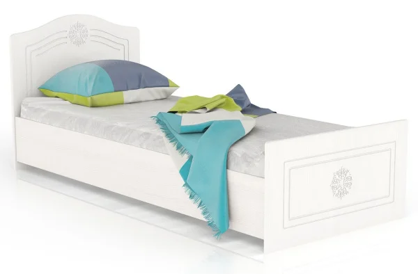 Кровать Онега дуб беленый/белый вельвет