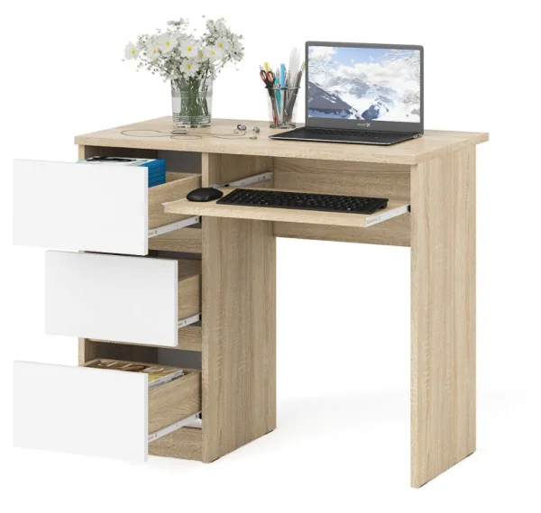 Стол компьютерный три ящика МС-6 дуб сонома/белый (левый)