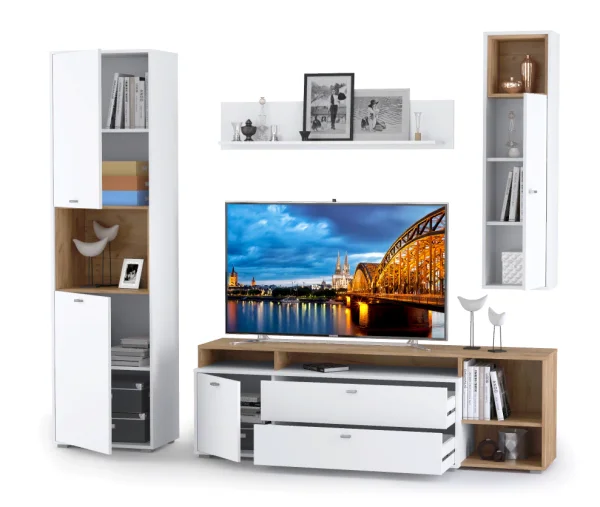 Модульная гостиная Бэль дуб крафт золотой/белый премиум