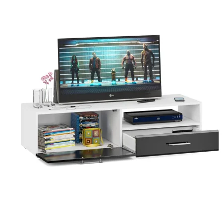 Тумба под ТВ Ларго 1.4 белый/чёрный глянец