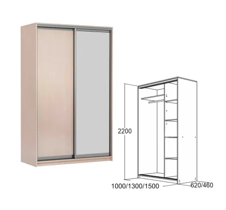 Шкаф-купе Мираж 10.1 с зеркалом дуб млечный