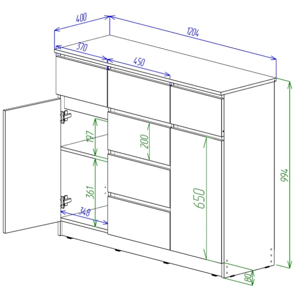 Комод Охта Лайт 1200.4 дуб вотан/белый