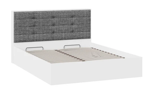 Кровать Тесса с подъемным механизмом белый жемчуг/рогожка серая