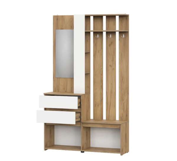 Вешалка с зеркалом Некст-1 дуб золотой/белый