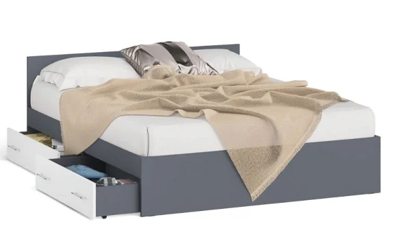 Кровать с ящиками Мори графит/белый