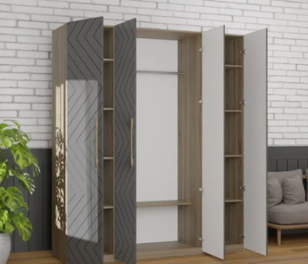 Шкаф 4-х створчатый Копенгаген дуб самдал/серый графит