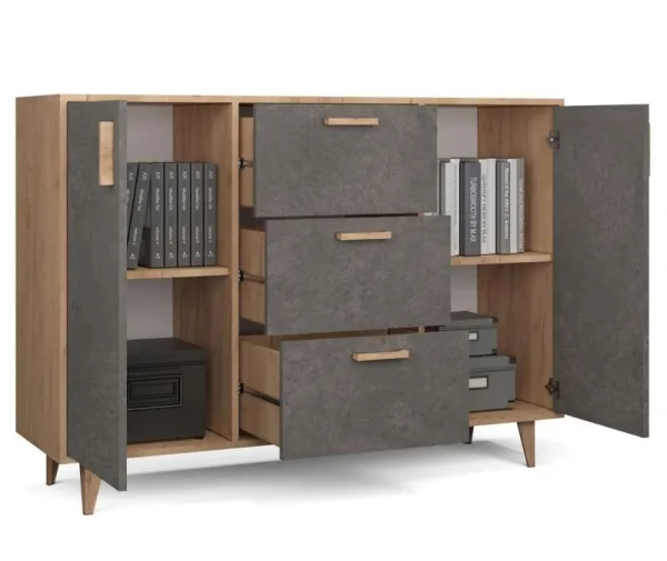 Комод Эго К-2 (НГ) дуб крафт золотой/камень темный