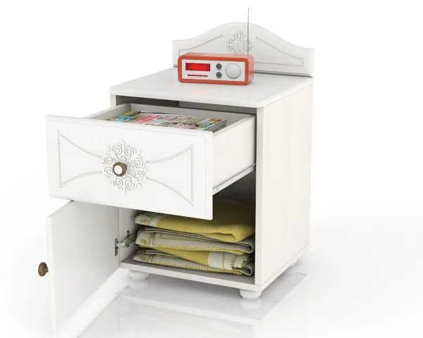 Тумба прикроватная Онега дуб беленый/белый вельвет