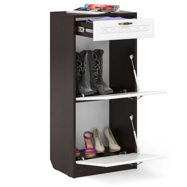 Тумба для обуви П-6 2 секции венге/белое дерево фрезеровка ромб