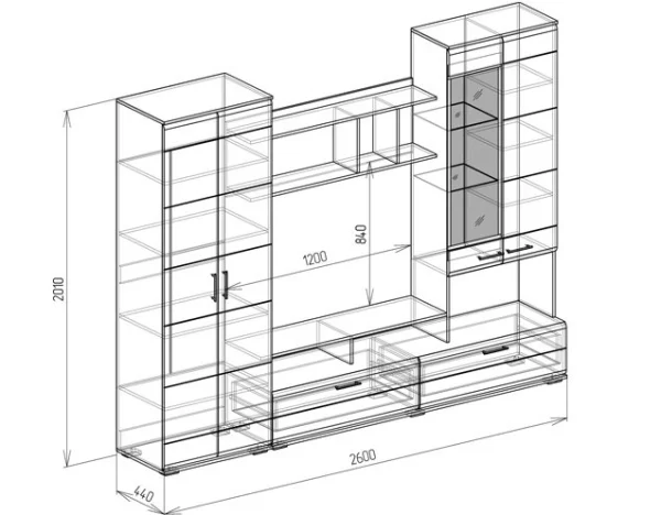 Гостиная Интер дуб серый/графит софт