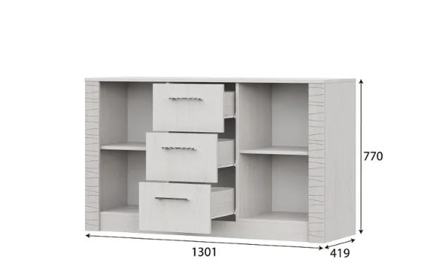 Комод двухстворчатый 3 ящика Гамма-20 ясень анкор светлый/сандал светлый