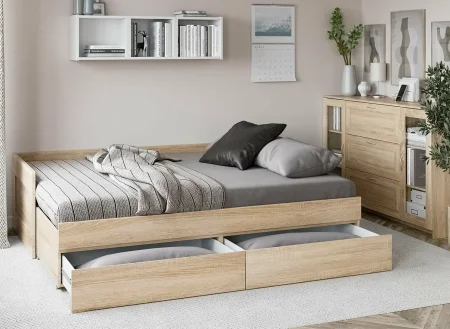 Кровать раздвижная с ящиками Сириус 90х200 дуб сонома