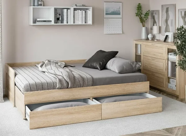 Кровать раздвижная с ящиками Сириус 90х200 дуб сонома
